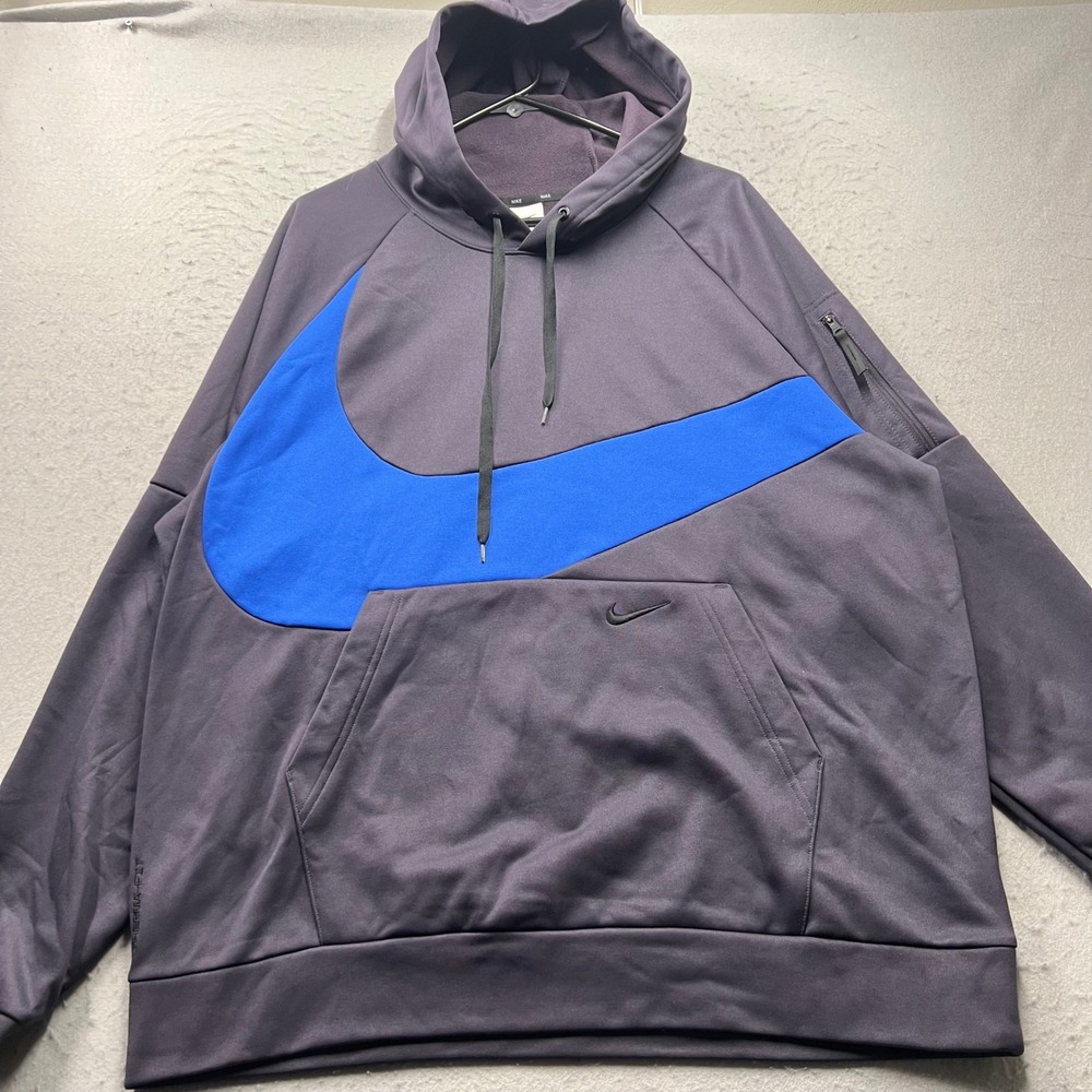 Nike Therma-FIT Hoodie Mens XL Purple Blue Oversized Swoosh Sleeve Pocket 1716